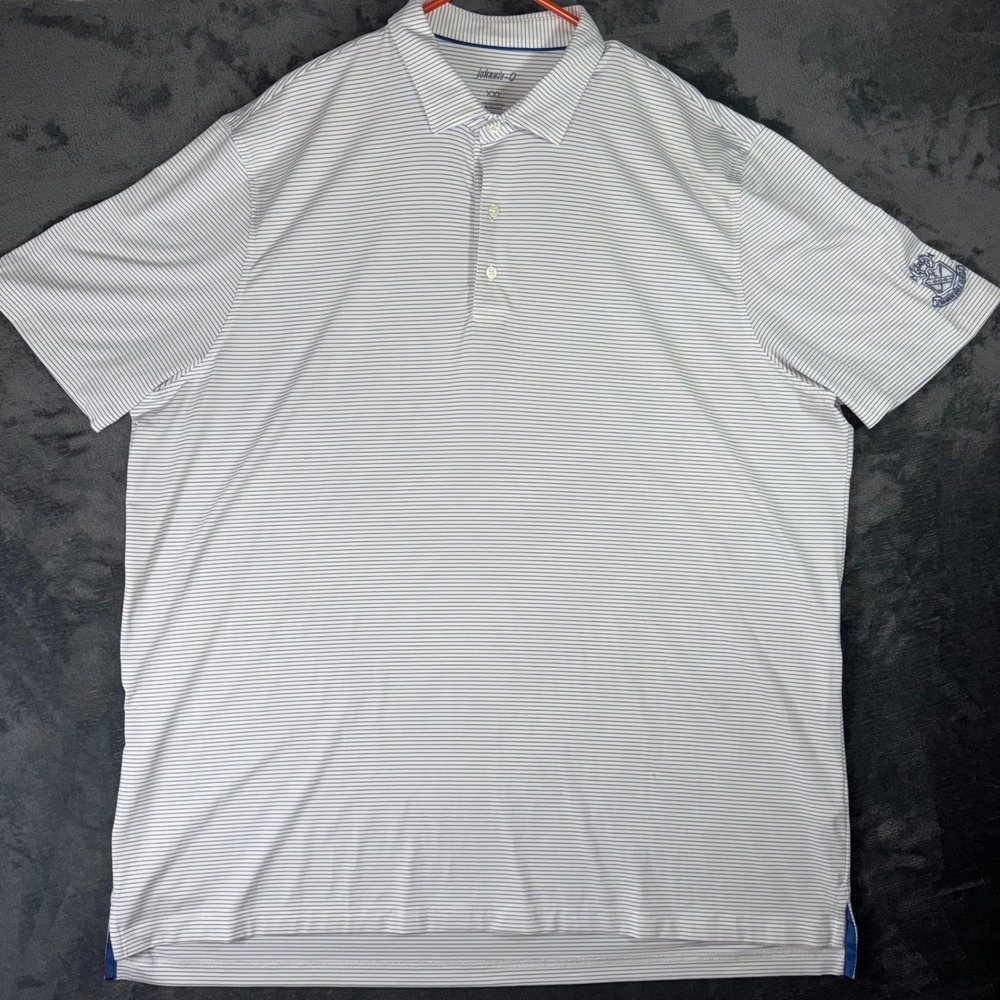 Mens XXL Johnnie-O Polo Shirt White Blue‎ Excellent Striped Sharon Golf Club